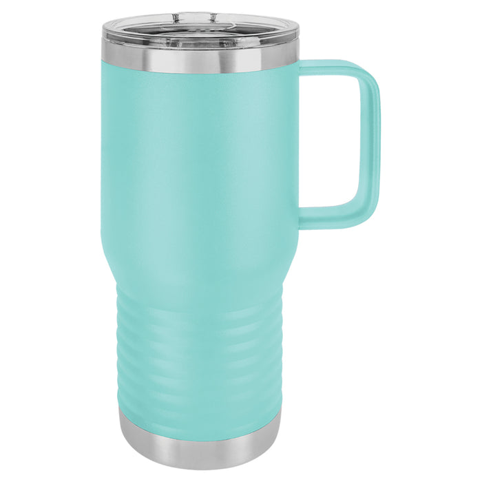 Stainless Steel Vacuum Insulated Mugs: 20 oz Large Double Wall Set of 2  Coffee Mugs with Lid and Handle (Black/Teal Blue)