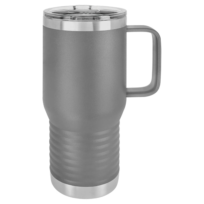Stainless Steel Custom Tapered Travel Mug w/ Metal Handle - 20 oz.