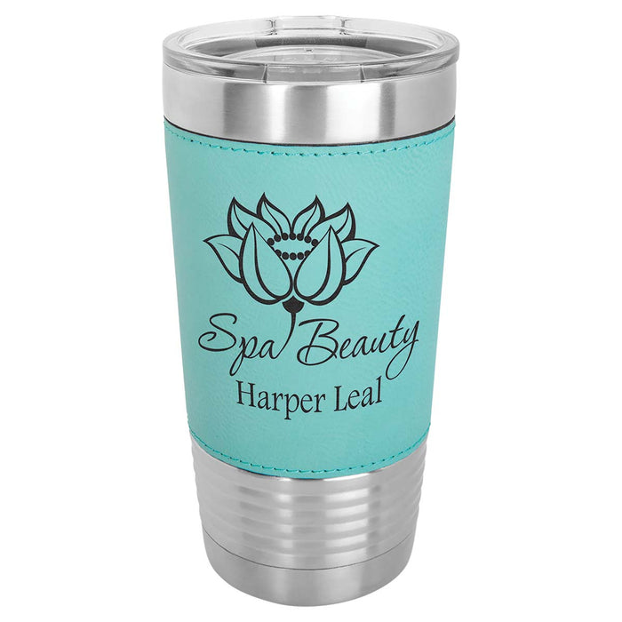 20 oz Faux Leather Personalized Tumbler -Logo Laser Engraved Insulated Stainless Steel + Lid