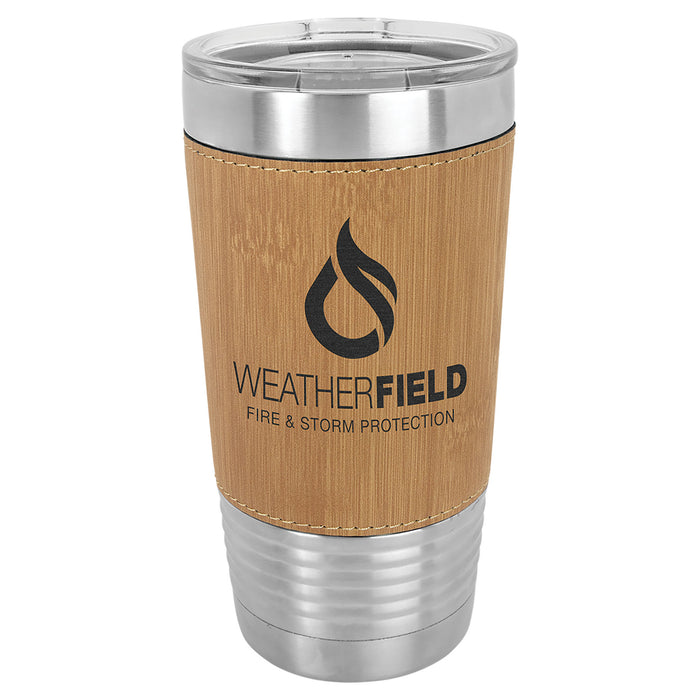 20 oz Faux Leather Personalized Tumbler -Logo Laser Engraved Insulated Stainless Steel + Lid