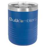 10 oz Lowball Highball Glass w Logo Laser Engraved on Insulated Stainless Steel Rocks Tumblers + Lid