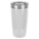 Fuh-Cup Engraving Error Vaso SureGrip aislado en blanco de acero inoxidable de 20 oz con tapa