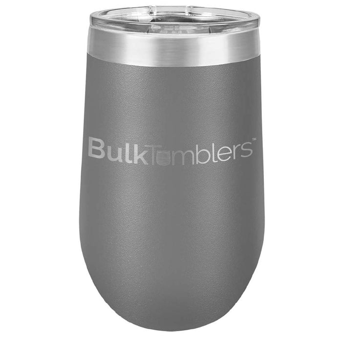 16 oz Wine Tumbler with Logo Laser Engraved on Insulated Stainless Steel Wine Tumblers + Lid