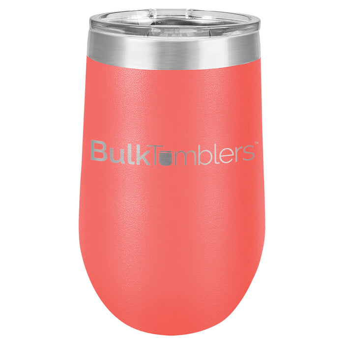 16 oz Wine Tumbler w Lid Logo Laser Engraved Insulated Stainless Steel —  Bulk Tumblers