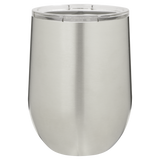 Vaso de vino de 12 oz con logotipo grabado con láser en vasos de vino de acero inoxidable aislados + tapa