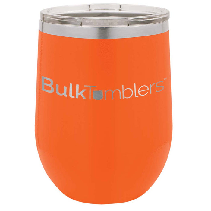 12 oz Wine Tumbler w Lid Logo Laser Engraved Insulated Stainless