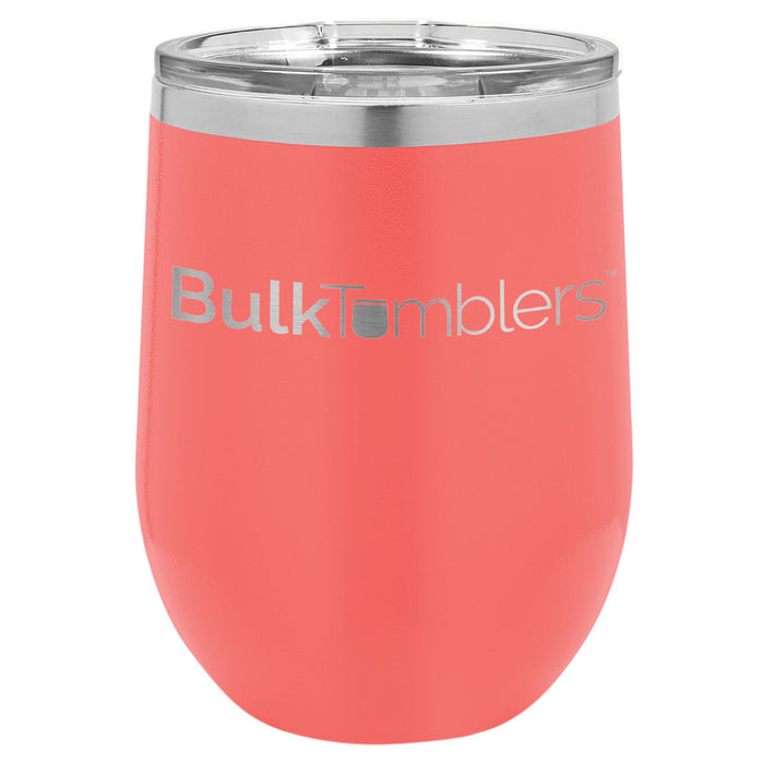 12 oz Wine Tumbler w Lid Logo Laser Engraved Insulated Stainless