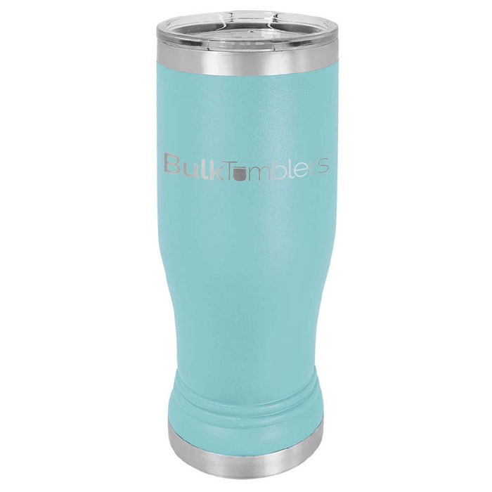 20 oz Promo Personalized Beer Pilsner Glass Tumbler w Logo Laser Engraved on Insulated Stainless Steel + Lid