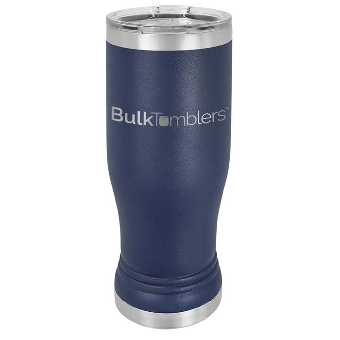 20 oz Promo Personalized Beer Pilsner Glass Tumbler w Logo Laser Engraved on Insulated Stainless Steel + Lid