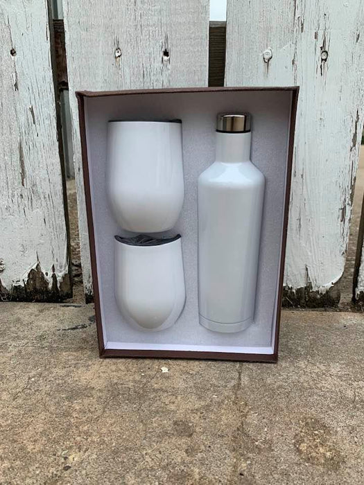 SUBLIMATION WHITE Wine bottle and 2 glass gift set