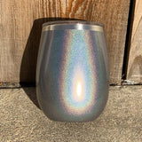 Vaso de vino con purpurina holográfica XL de 14 oz grabado con láser con logotipo o en blanco