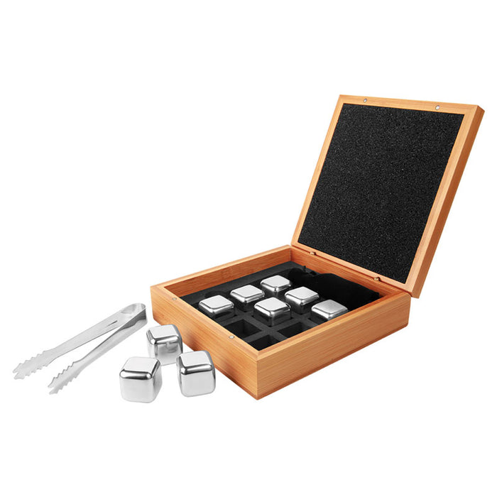 deluxe stainless steel whiskey stone set with optional laser engraving or UV color printing