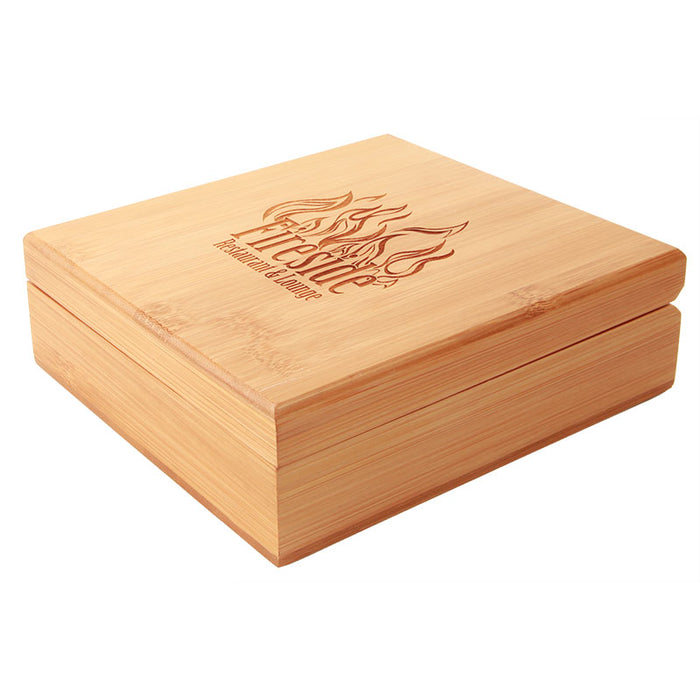 1" x 1" Deluxe 9-Piece Steel Whiskey Stone Set in Bamboo Case, Optional Laser Engraving