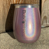 Vaso de vino con purpurina holográfica XL de 14 oz grabado con láser con logotipo o en blanco