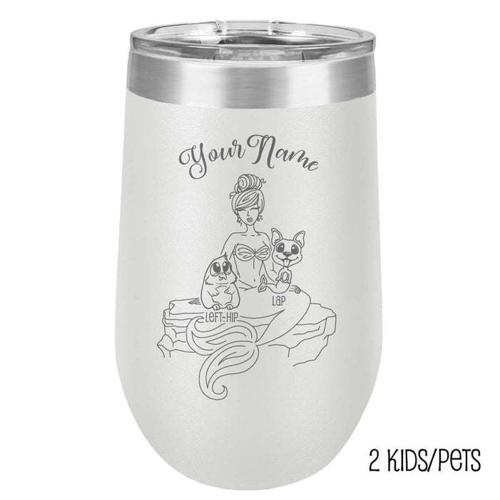 Stainless Steel Mermaid Mama Personalized Tumbler - Mom and Kid