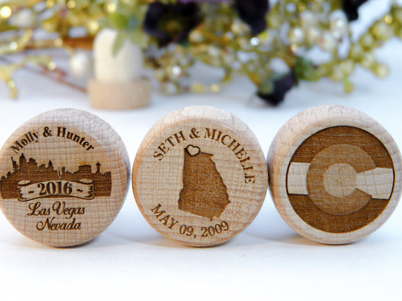 State & City Silhouette Wedding Wine Stoppers